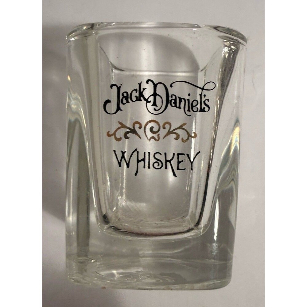 Jack Daniels Whiskey Square On The Rocks Shot Glass 2.5” Clear wBlack & Gold